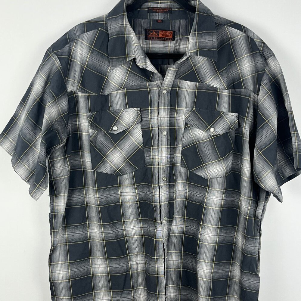 Canyon Guide Casual Button Down Shirt Size 2XL Gray Short Sleeve Cotton Polyeste
